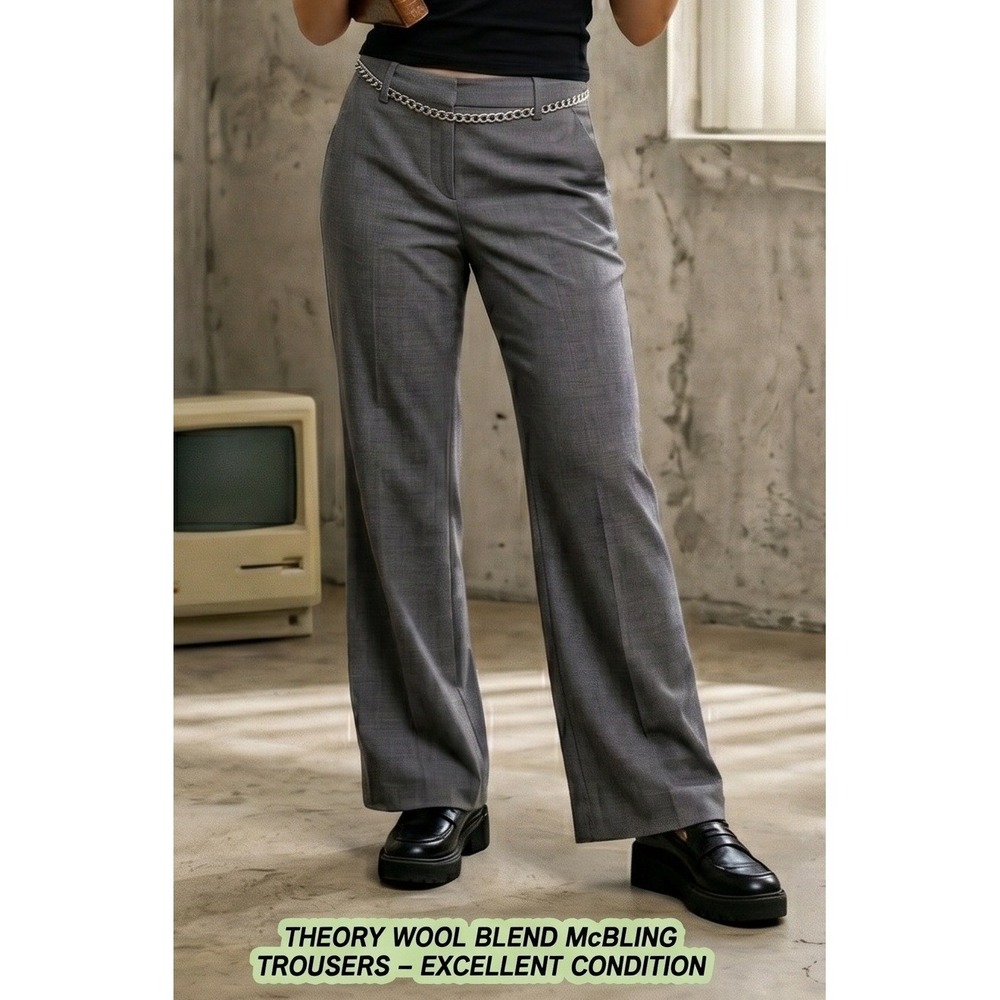 Theory Gray Wide-Leg Wool Blend Trousers